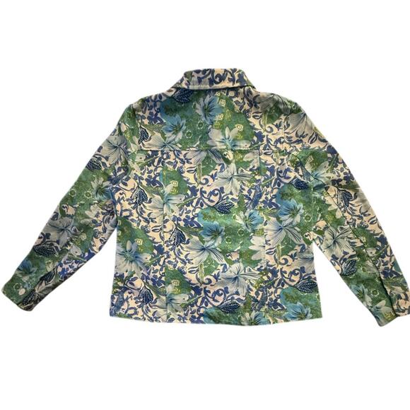 Appleseed's Jacket Blue White Green Resort Wear Floral Button Up Womens 14 - Picture 4 of 10